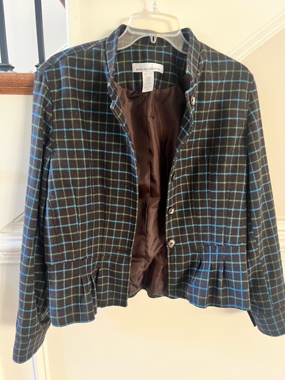 Jones New York Dark Chocolate Plaid Wool Blend Blazer
